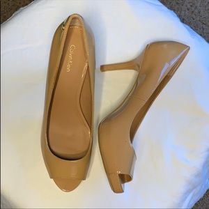 CalvinKlein Garda Patent Leather Peep Toe Heels 9.5